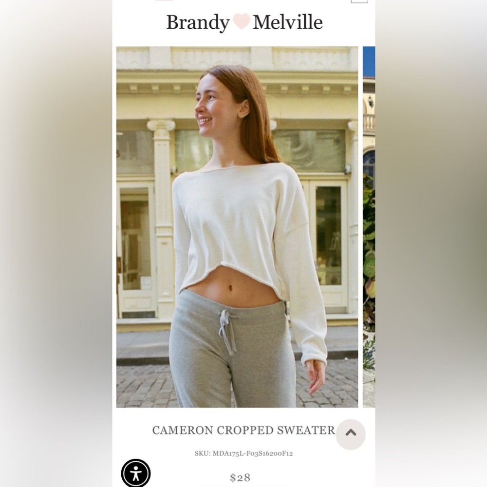 Brandy Melville White Cropped Long Sleeve Sweater